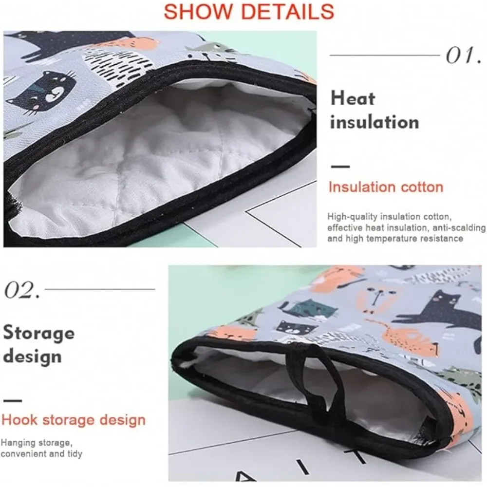 Cotton Kitchen Gloves Pot Holders Cat Pattern Double Thick Heat Resistant Anti-scald Cooking Oven Barbecue