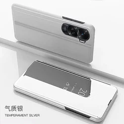 Luxury Smart Mirror Flip Stand Leather Phone Case - Elegant Protective Back Cover for Honor 90 Lite (Silver)