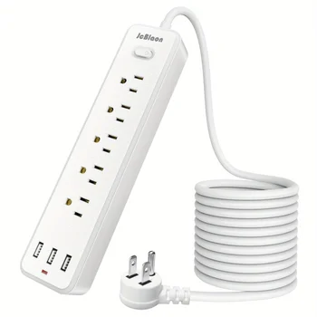 US Plug Power Strip ซ็อกเก็ตไฟฟ้า 5 ช่องจ่ายไฟ AC 3 พอร์ต USB 3.3FT/6FT สายต่อ Multiprise Network Filter Fast CHARGING 1