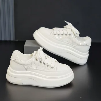 Women's 2026 New Fashion Heart Shape Platform Sneakers Lace Sequin Strap Casual Shoes Chunky Sole Non-Slip Breathable Trainers