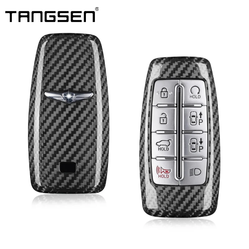 Carbon Fiber Car Key Case Cover Compatible for Genesis G70 G80 G90 GV70 GV80 GV90 Smart Remote Shell Auto key case,key case cover,car key shell,car key chain