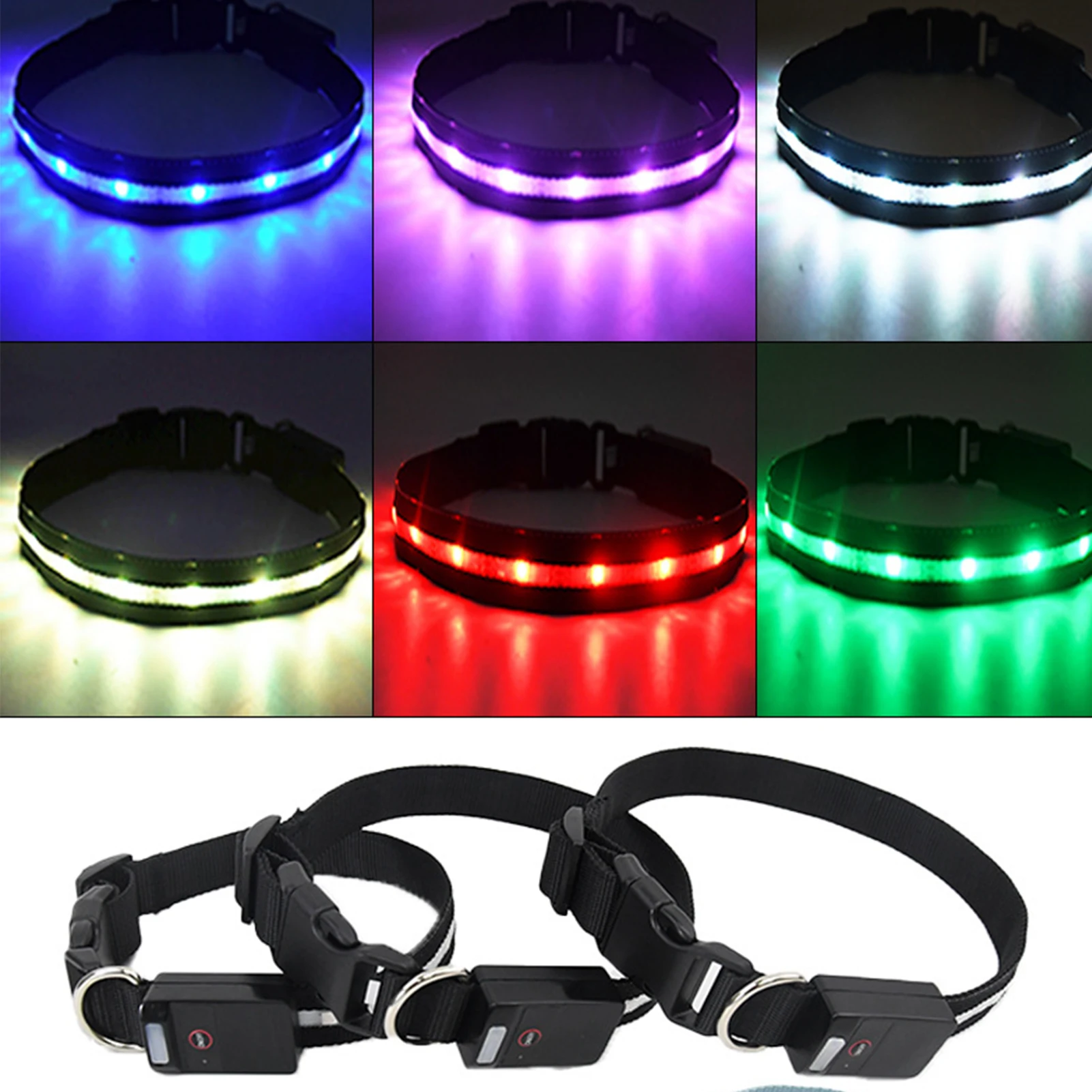

LED Dog Collar USB Rechargeable Light Up Dog Collar Lights Adjustable Soft Safety Night Light Flashing 3 modes Pet Supplies