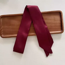Women's Long Skinny Silk Satin Hair Scarf - Elegant Solid Color Fashion Accessory (Wine red)