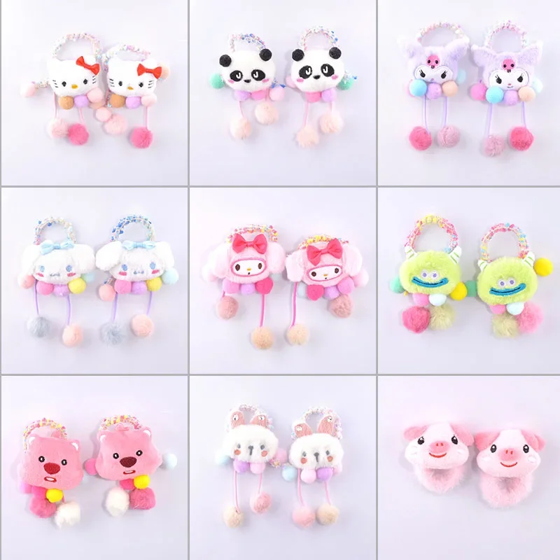 Girls' Hair Circles, Children's Head Ropes, Cute Sanrio Wool Cartoon Leather Bands, Girls' Tashima Ball Head Hair Accessories