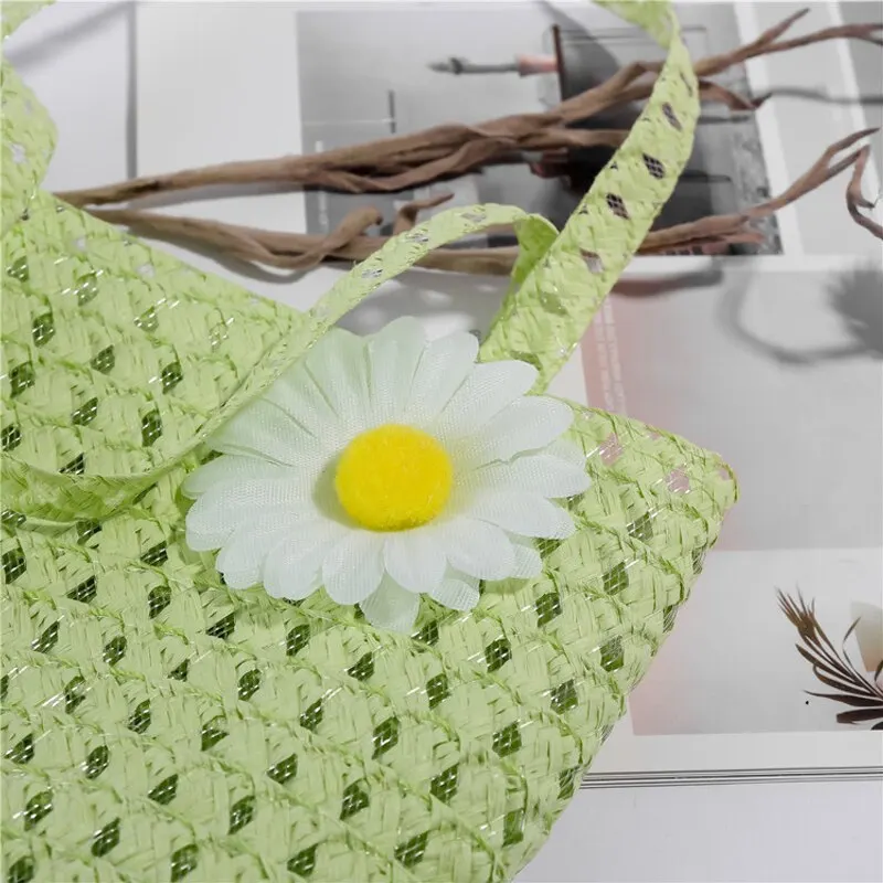 2 Pcs Set Girls Tea Party Straw Sun Hat and Purse Sets Kids Child Birthdays Easter Party Daisy Flower Summer Beach straw hat,baby sun hat,outdoor sun hat