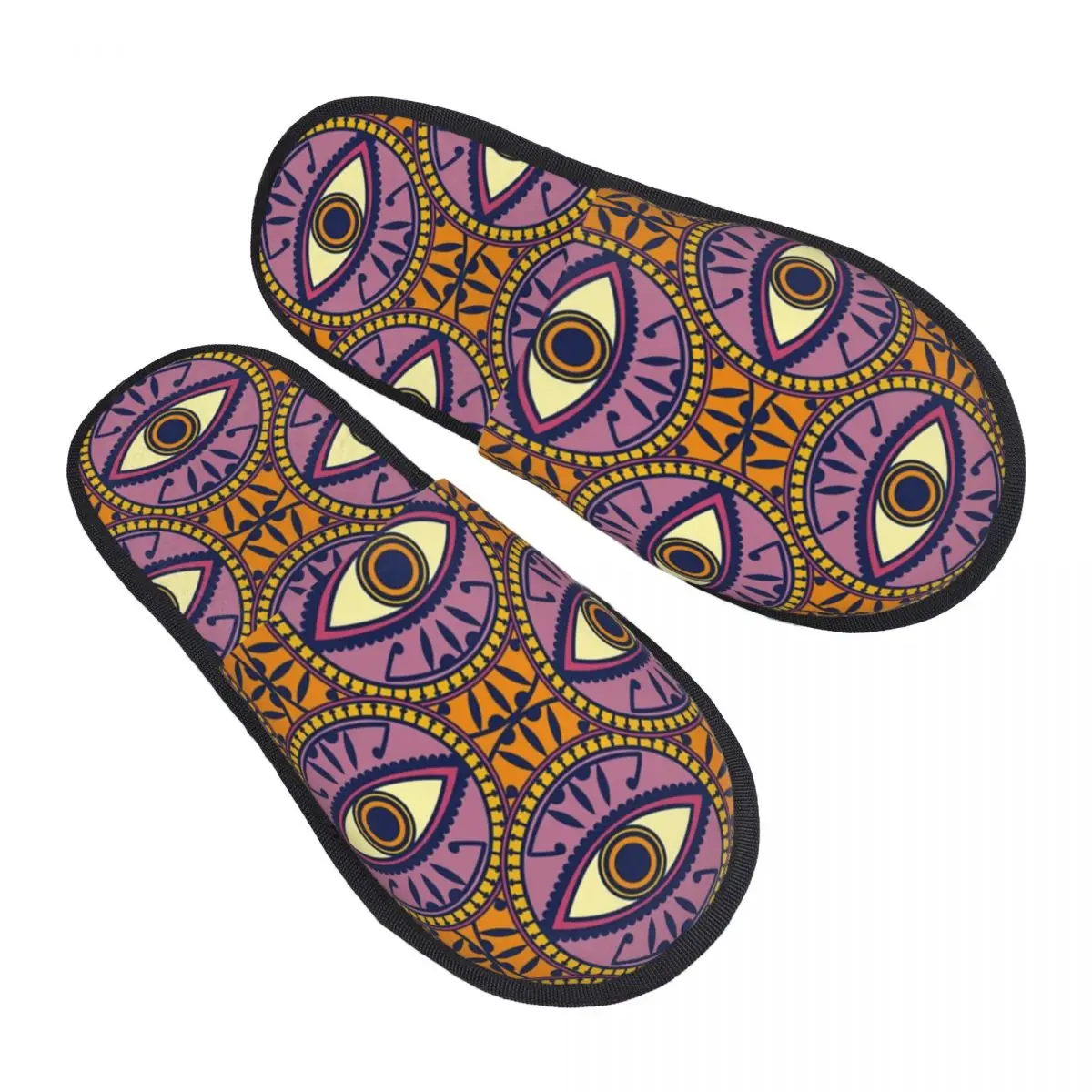 

Circular Evil Eye Pattern In Orange And Purple Guest Slippers for Bedroom Women Custom Print Bohemian Amulet House Slipper