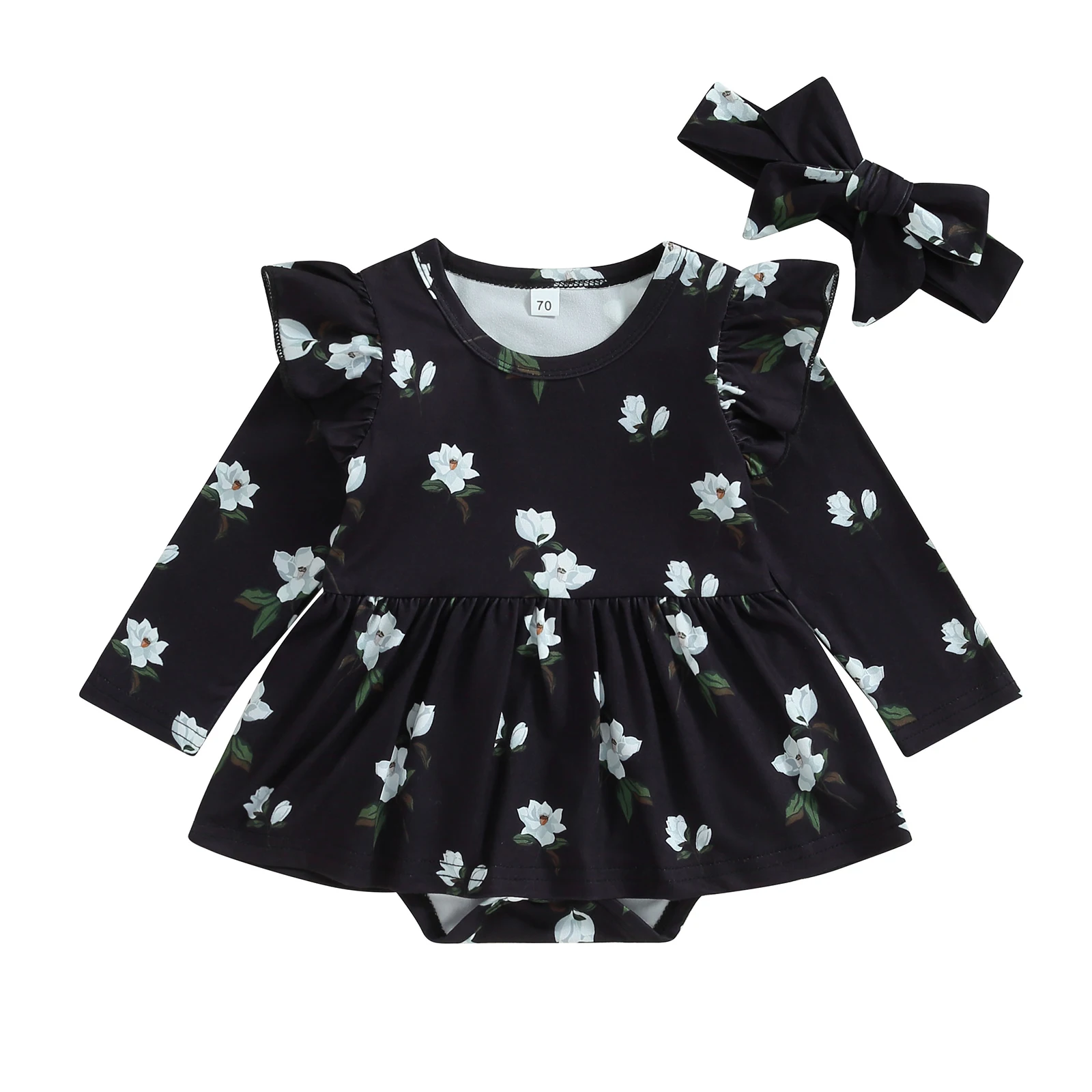 

BeQeuewll Baby Girl 2Pcs Fall Spring Outfits Long Sleeve Floral skirt Leisure Romper with Headband Set Infant Clothes Tops