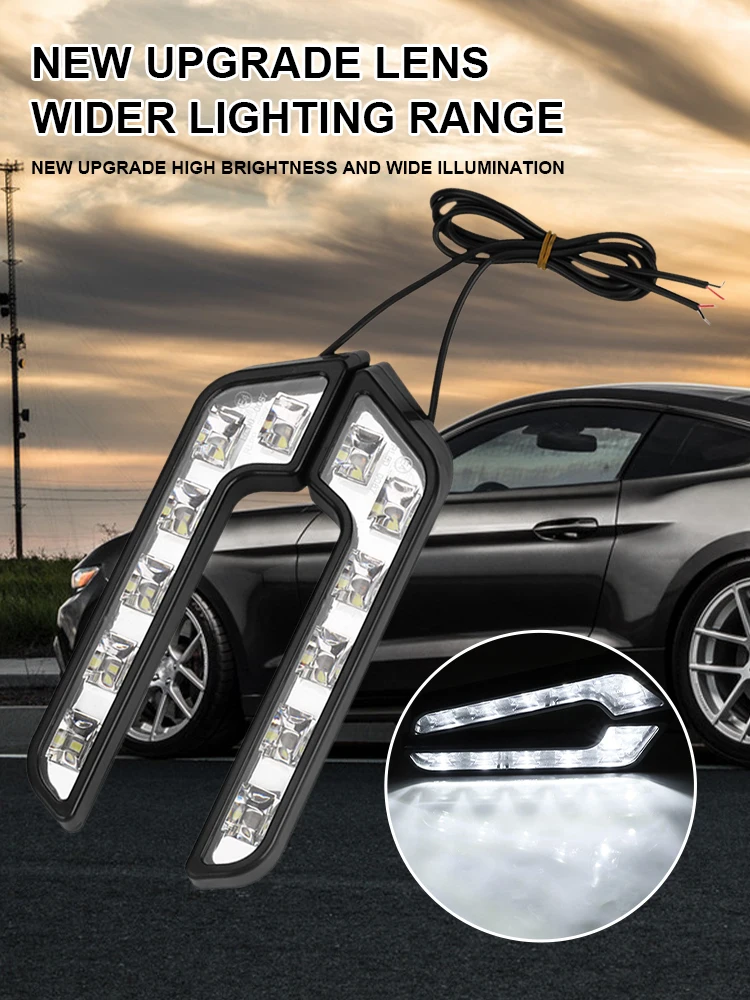 

2PCS LED Car Daytime Running Light 6LED 12V L-shaped DRL White Light 660LM Waterproof Driving Fog Lights Accessorie High-quality