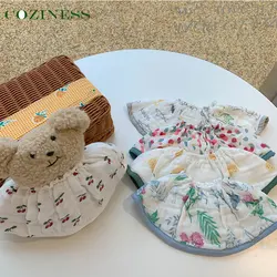 Babero de algodón puro para bebé recién nacido, gasa de cuatro capas con estampado de dibujos animados, anillo elástico, toalla para Saliva, fácil de absorber, Anti escupir leche