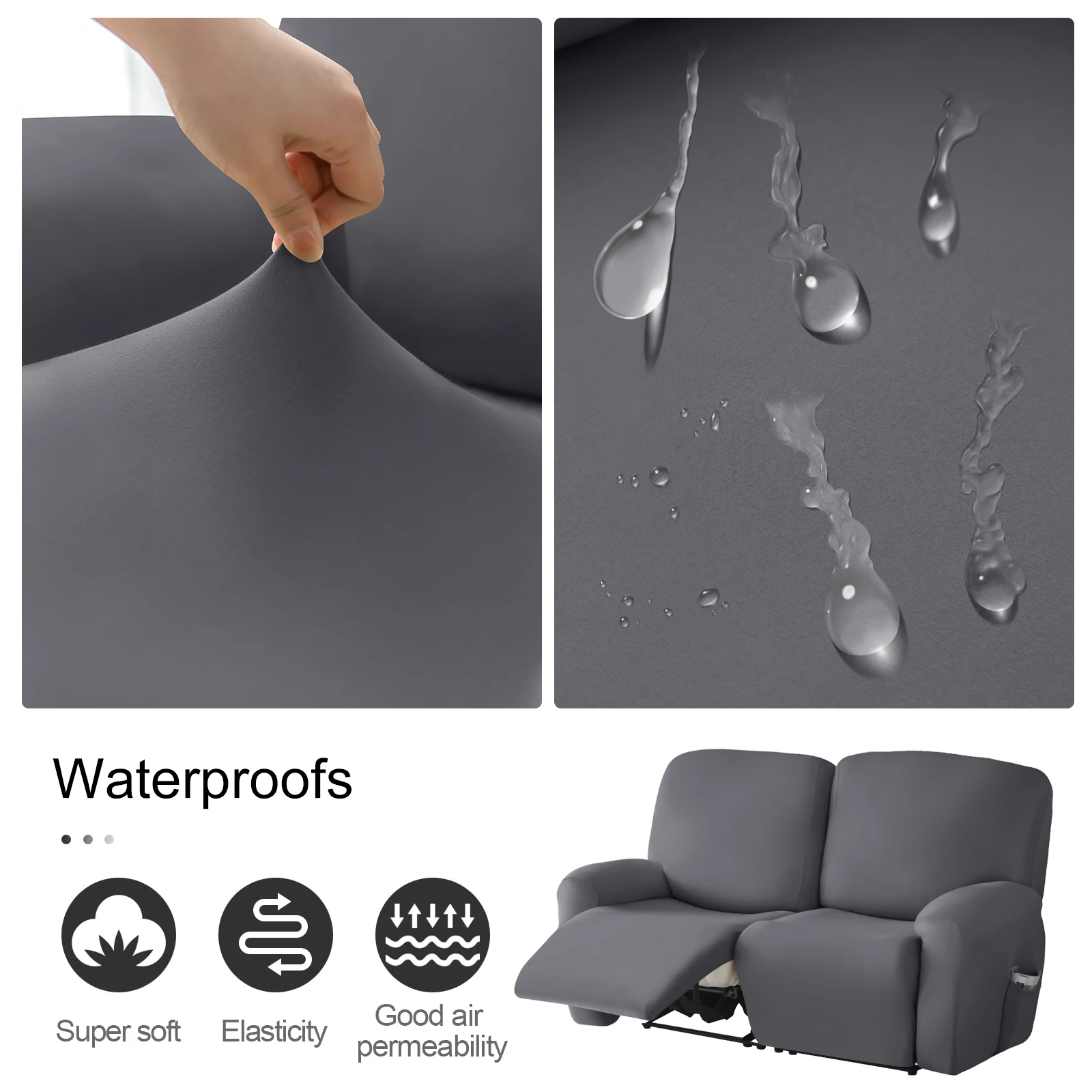1/2/3/4 Seater Recliner Elastic Sofa Covers Waterproof Stretch Armchair Reclining Sofa Slipcover  Relax Chair Covers Adjustable 4