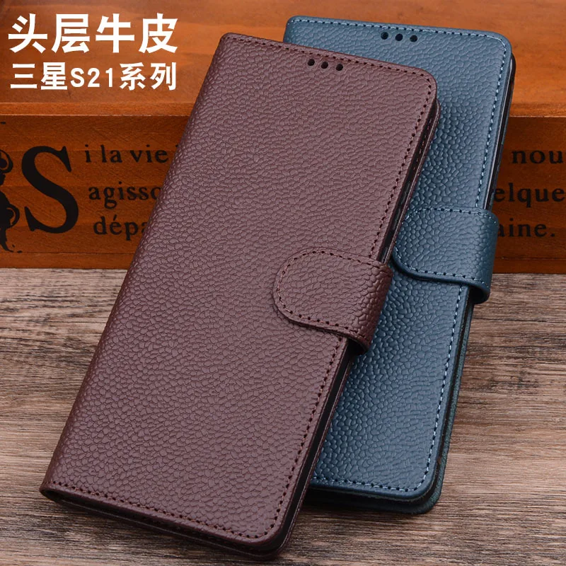 

Hot Luxury Genuine Leather Flip Phone Case For Samsung Galaxy S21 Plus Ultra Leather Half Pack Phone Case Phone Cases Shockproof