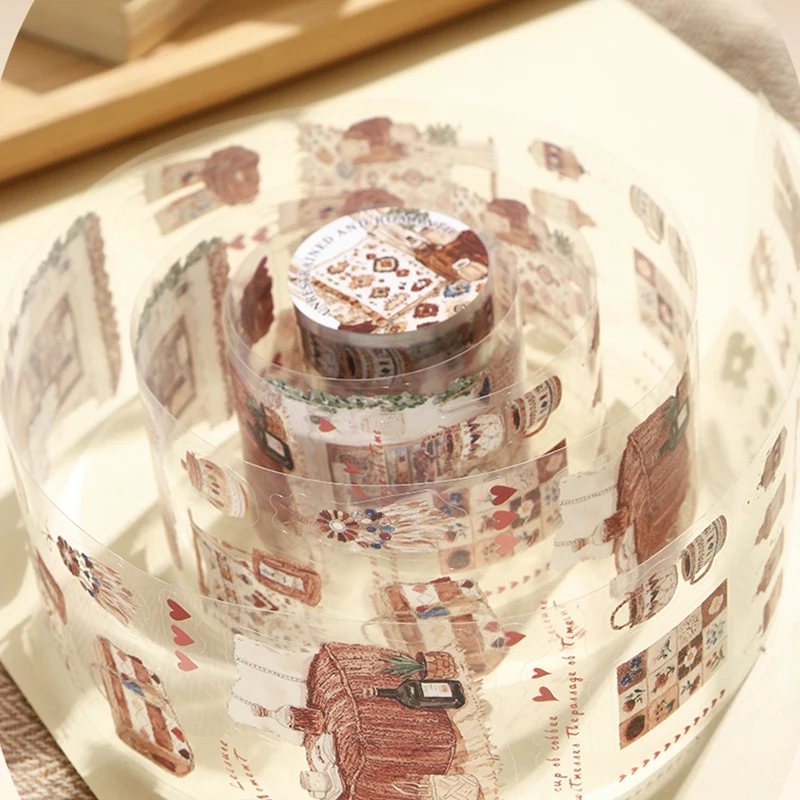 테이프 1롤 소녀 캐릭터 테마 스티커 PET 소재 로맨틱 보헤미안 시리즈 핸드메이드 아카운트 DIY 풍경 소재 콜라주