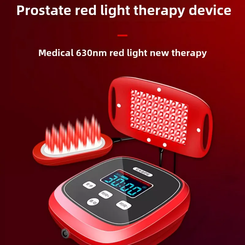 Prostate red light therapy device, home use, hyperplasia, hypertrophy, inflammation, urinary frequency, urgency, massager