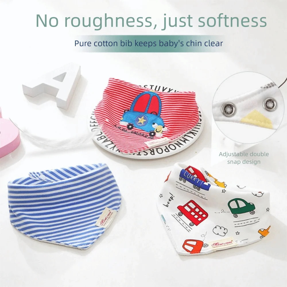 Cotton Material Baby Bibs Soft Texture Cartoon Design Burp Cloths Stripes Pattern Triangle Shape Saliva Towels Baby Boys Use
