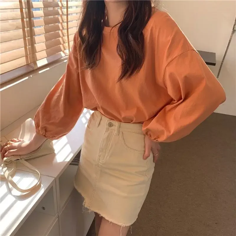 

2023 New Spring Korean Loose Academy Style Round Neck Thin Long Sleeve T-shirt Women's Student Top Trendy Ins Trendy