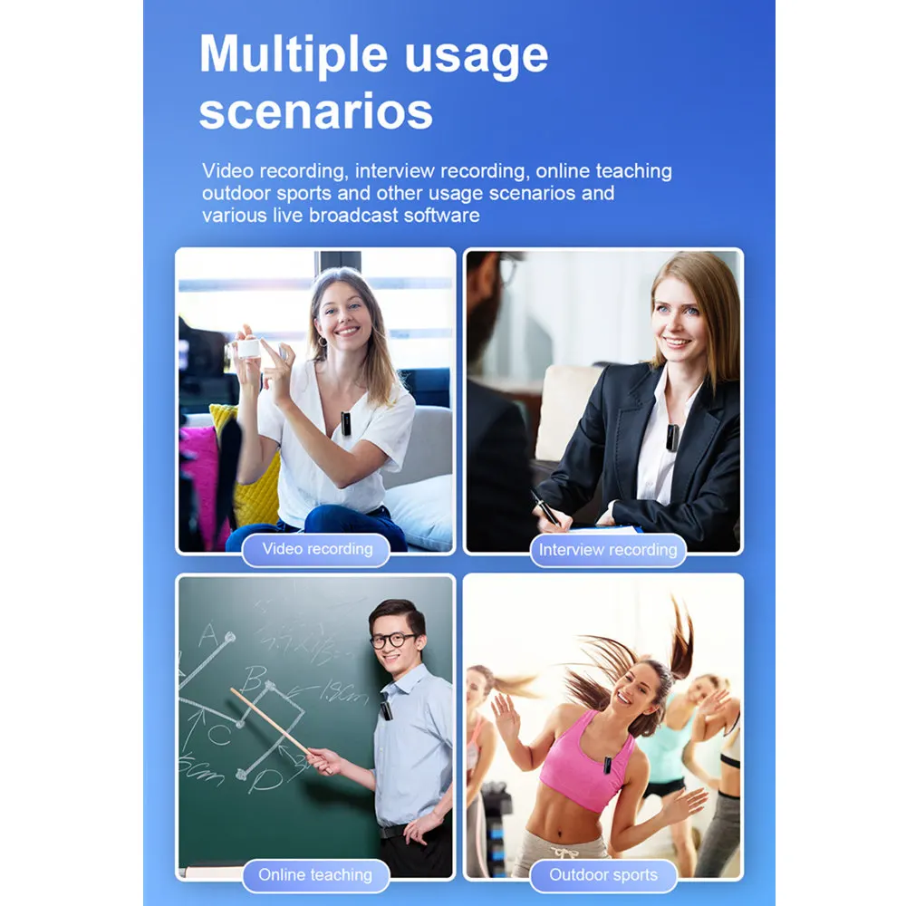 무선 라발리에 마이크, 미니 휴대용 라펠 마이크, 듀얼 채널 오디오 비디오 음성 녹음 LCD, 아이폰 안드로이드 라이브 스트림용