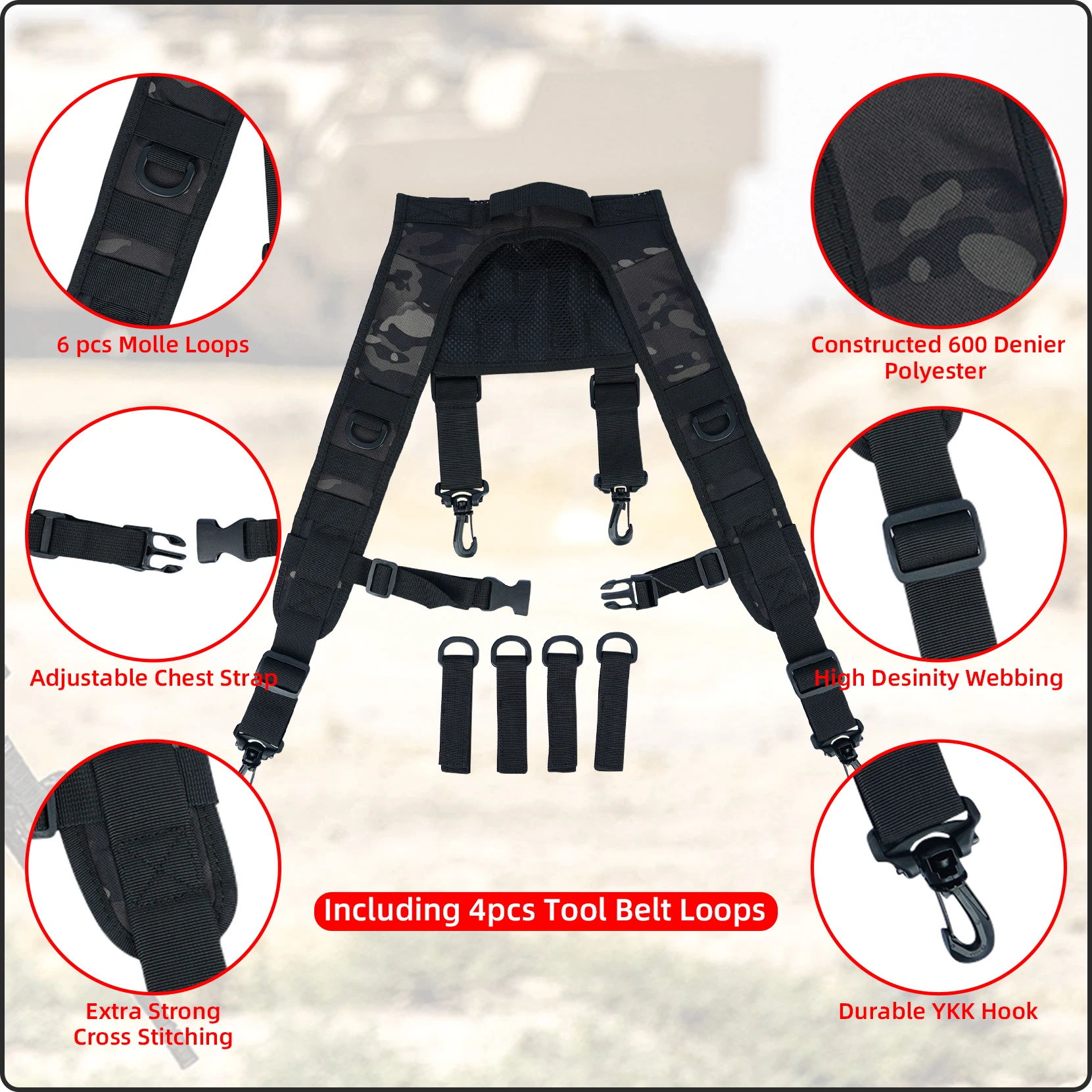 Tactical Police Suspenders for Duty Belt Harness Law Enforcement with Adjustable Strap and 4 Tool Belt Loops