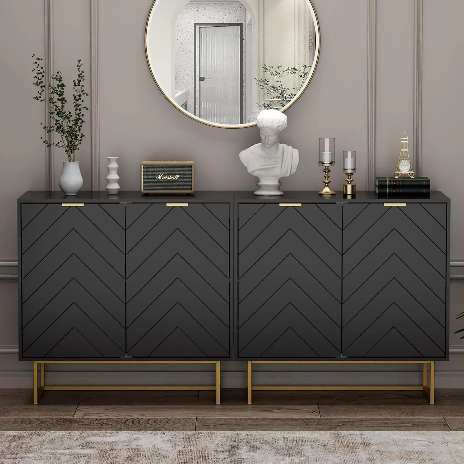 Scurrty Sideboard Cabinet Buffet Cabinet with Storage Set of 2 Sideboard Storage Cabinet Adjustable Shelf Accient Cabinet