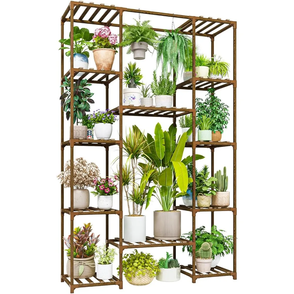 Bamworld 62.2'' Tall Plant Stand Indoor Large Plant Shelf for Multiple Plants Wood Flower Stand Outdoor Hanging Plant Rack for
