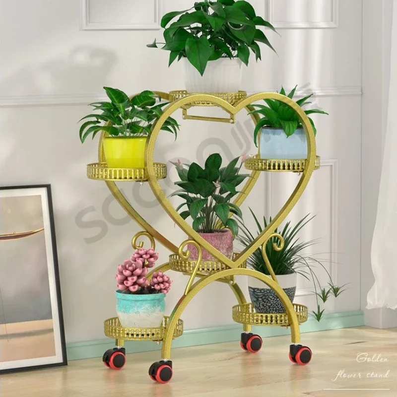 Deal Modern Simple Outdoor Plant Stand Creative Heart-Shaped Iron Balcony Flower Rack Floor Type Multi-Layer Living Room Shelf