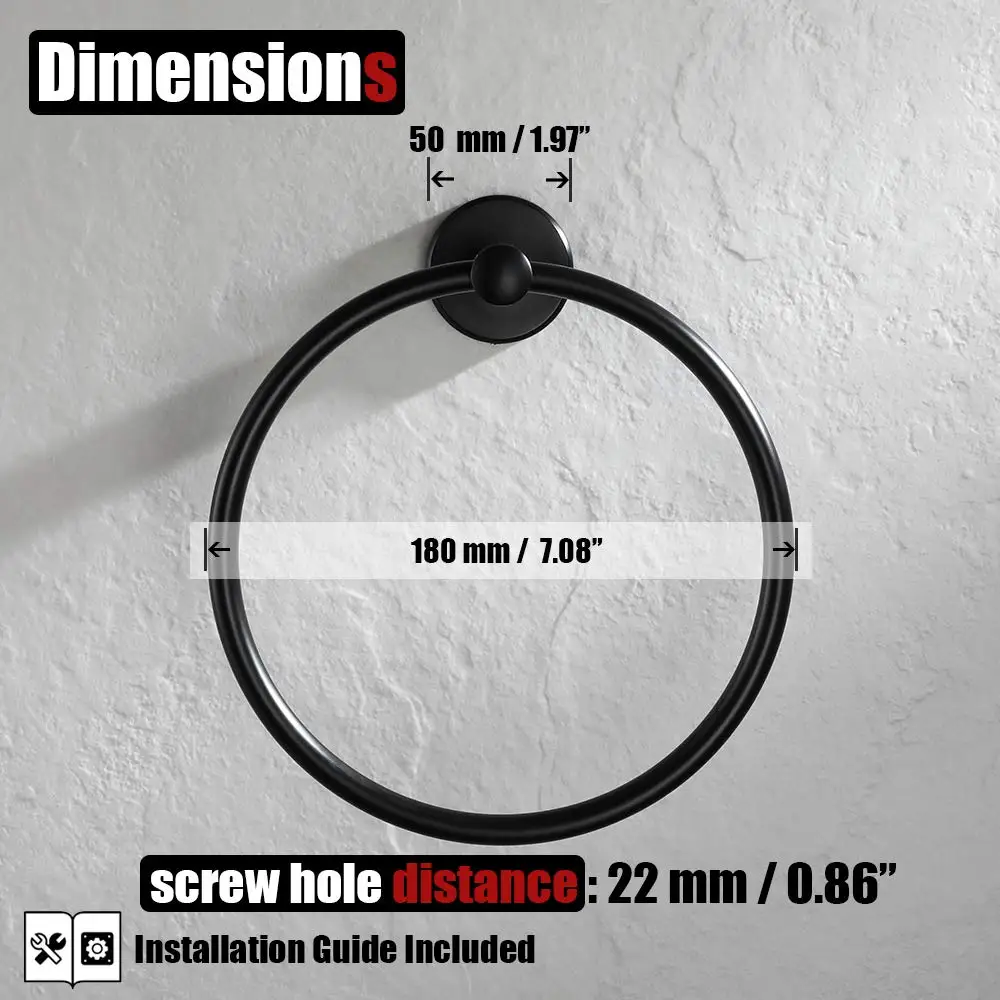 Bathroom Towel Holder Bathroom Towel Ring 304 Stainless Steel Matte Black Hand Towel Holder for Bathroom Wall Mount
