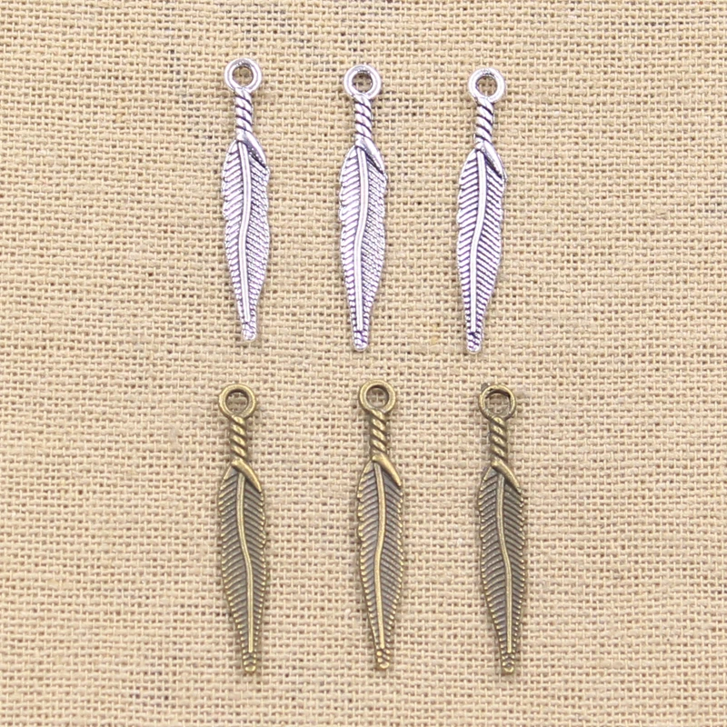 30 stücke Charme Feder Blatt 28x5mm Antike, Der Anhänger fit,Vintage Tibetischen Bronze Silber farbe, DIY Handgemachten Schmuck