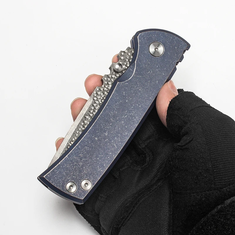 

Chung Kui Made Chaves Redencion 228 Folding Knife Damascus Blade Blue Titanium Handle Pocket EDC Strong Outdoor Tactical Tools