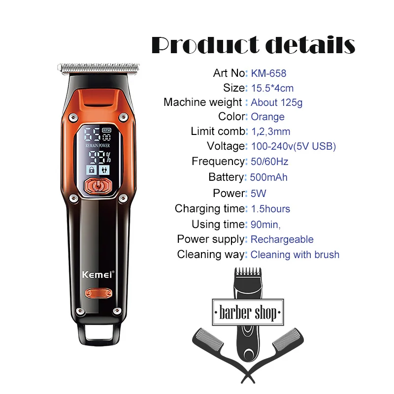 Tondeuse À Cheveux Kemei KM-658 Sans Fil-1