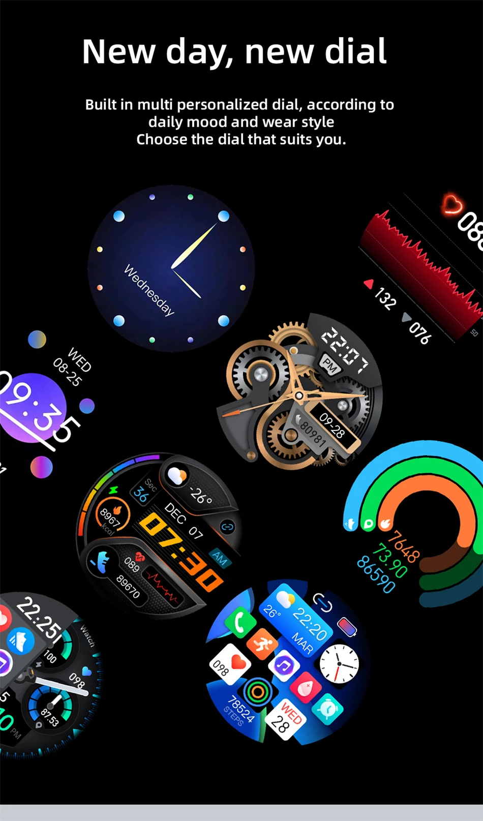 KALOSTE Smart Watch Man Bluetooth Call Blood Pressure Blood Oxygen Watch Local Music Recorder Smartwatch For Huawei Xiaomi +Box