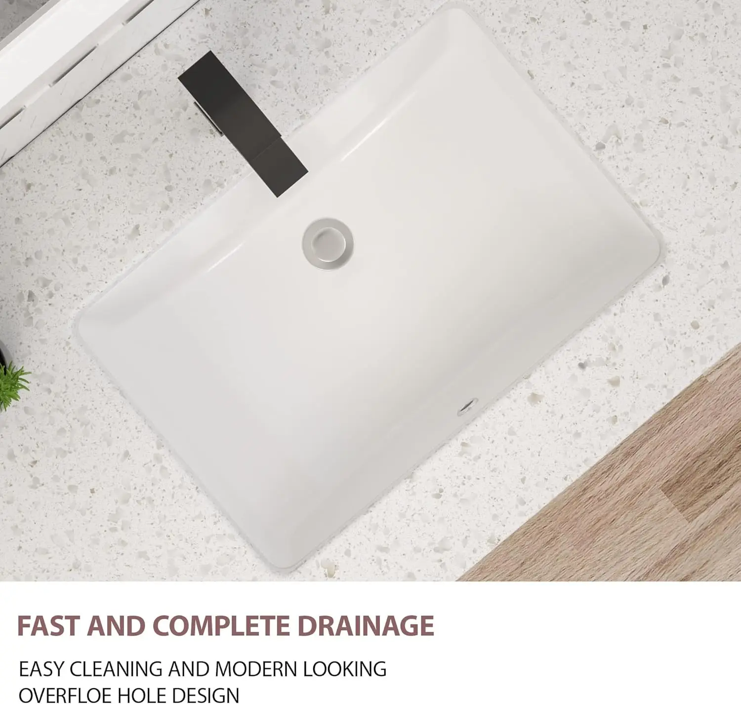 Undermount Bathroom Sink Rectangle 19"x13" White Porcelain Ceramic Rectangular Vessel Sink Under Counter Lavatory 5
