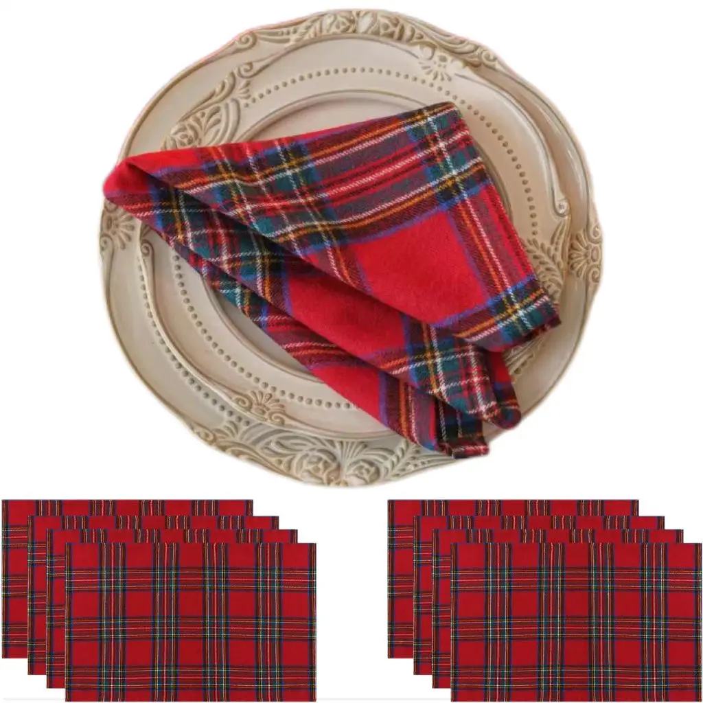 Cotton Napkins 4pcs/set Placemats Christmas Table Napkin Soft Scottish Tartan Plaid Cloth Napkins Classsic Red Plaid Dinner Table Handkerchief