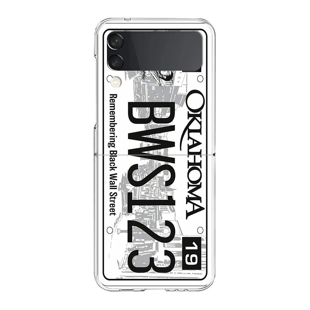 Retro Funny License Plate Number For Samsung Galaxy Z flip 4 Bag Transparent Phone Cover For Galaxy Z Flip 3 Case Hard PC Shell