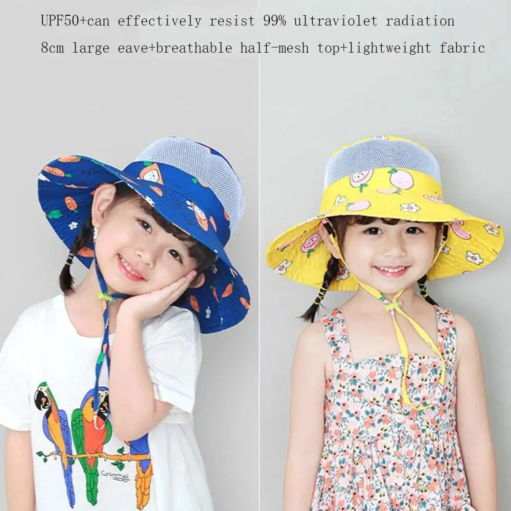 Breathable Baby Sun Hat Cute Cartoon Print Wide Brim Summer