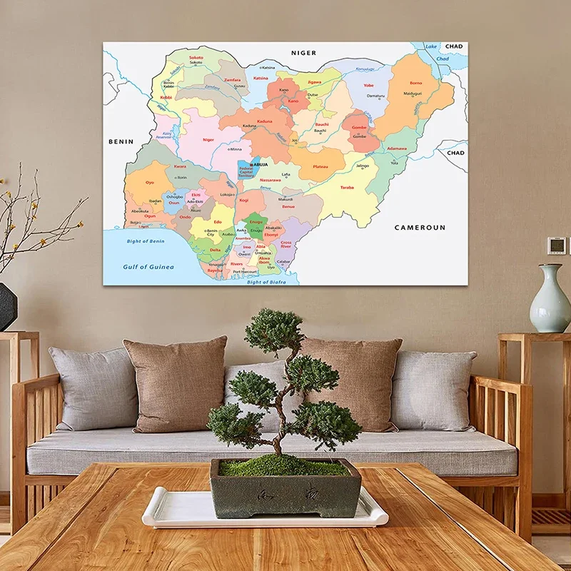 The Nigeria Map of Political 150*100cm Non-woven Canvas Painting Home Decorative Poster Wall Art Pictures Teaching Supplies
