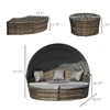 4-Piece Patio Furniture Set, Round Convertible Daybed or Sunbed with Adjustable Sun Canopy, Sectional Sofa, Blue/Gray/White 3