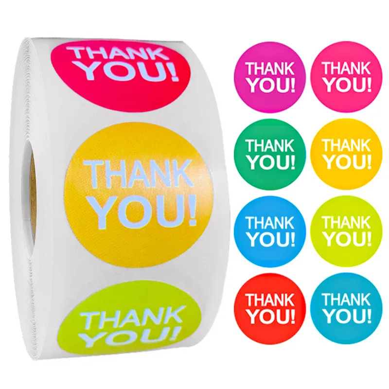 

500Pcs/Roll Exquisite Round Color Roll Thank You Label Sticker 8 Colors Wedding Party Gift Card Envelope Decoration Seal Sticker