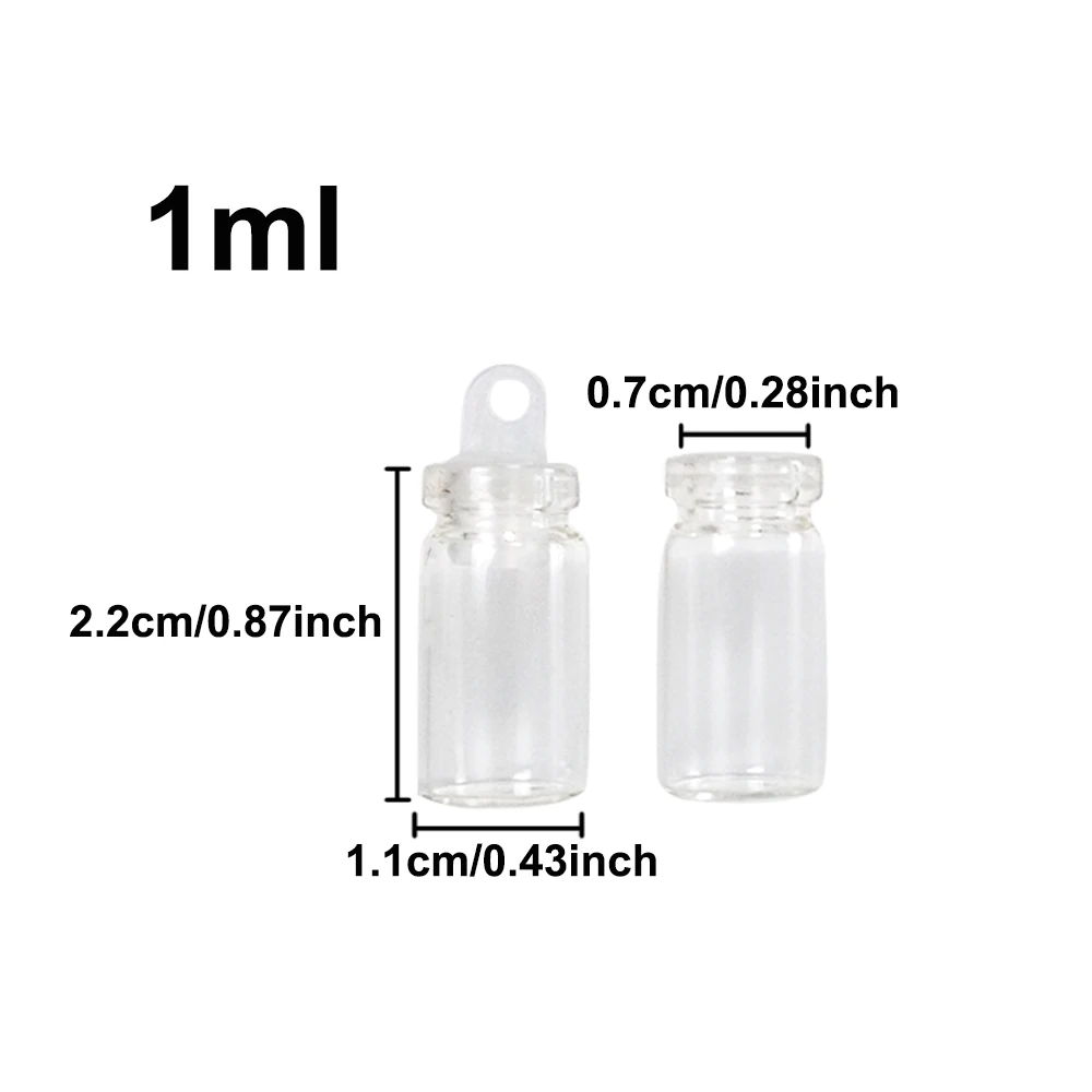 20/100pcs 1ml Mini Glass Bottles Pendants With Plastic Stopper Small Bottle Decoration Crafts Vials Jars 2