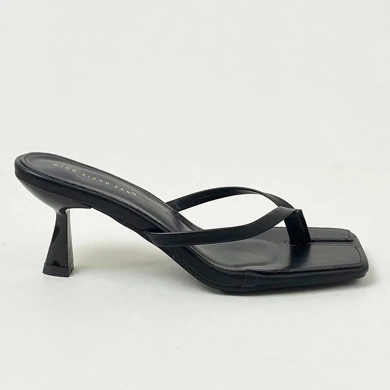 Heels Slippers Footwear Flip Flops Pumps Shoes For Women Fashion Square Toe Ladies Heeled Slippers Shoes Slides Sandals 2