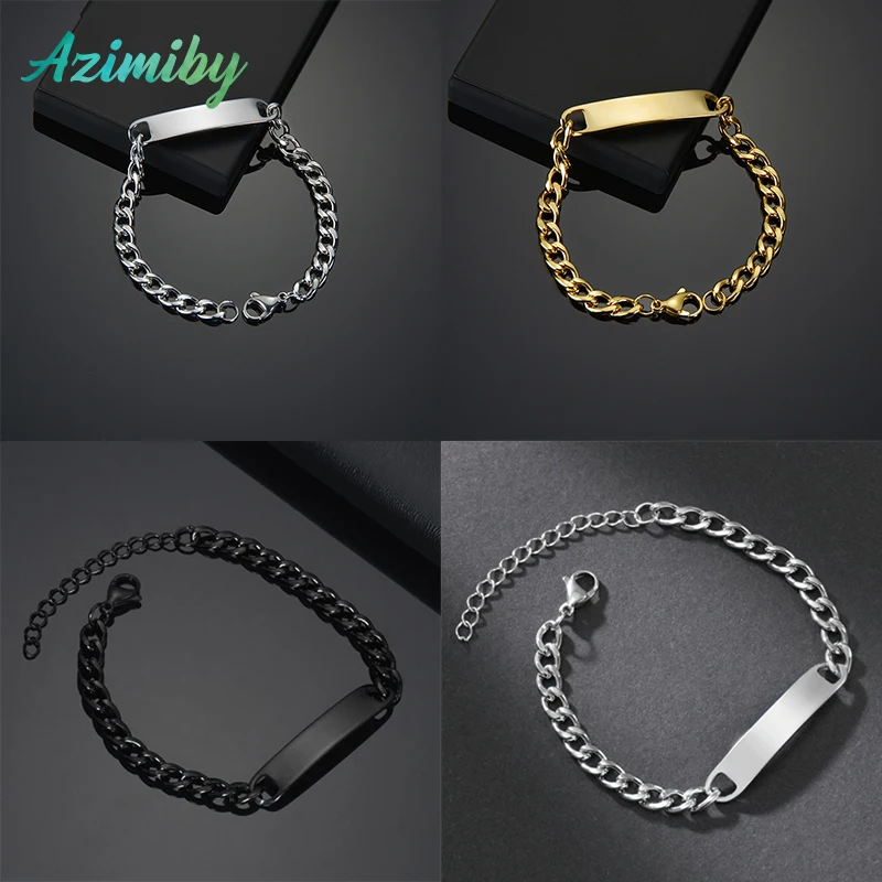 

Azimiby Custom Women Men Bracelets Punk Stainless Steel Engraving Name Thick Cuban Chain Customized Couple Boyfriend Jewelry
