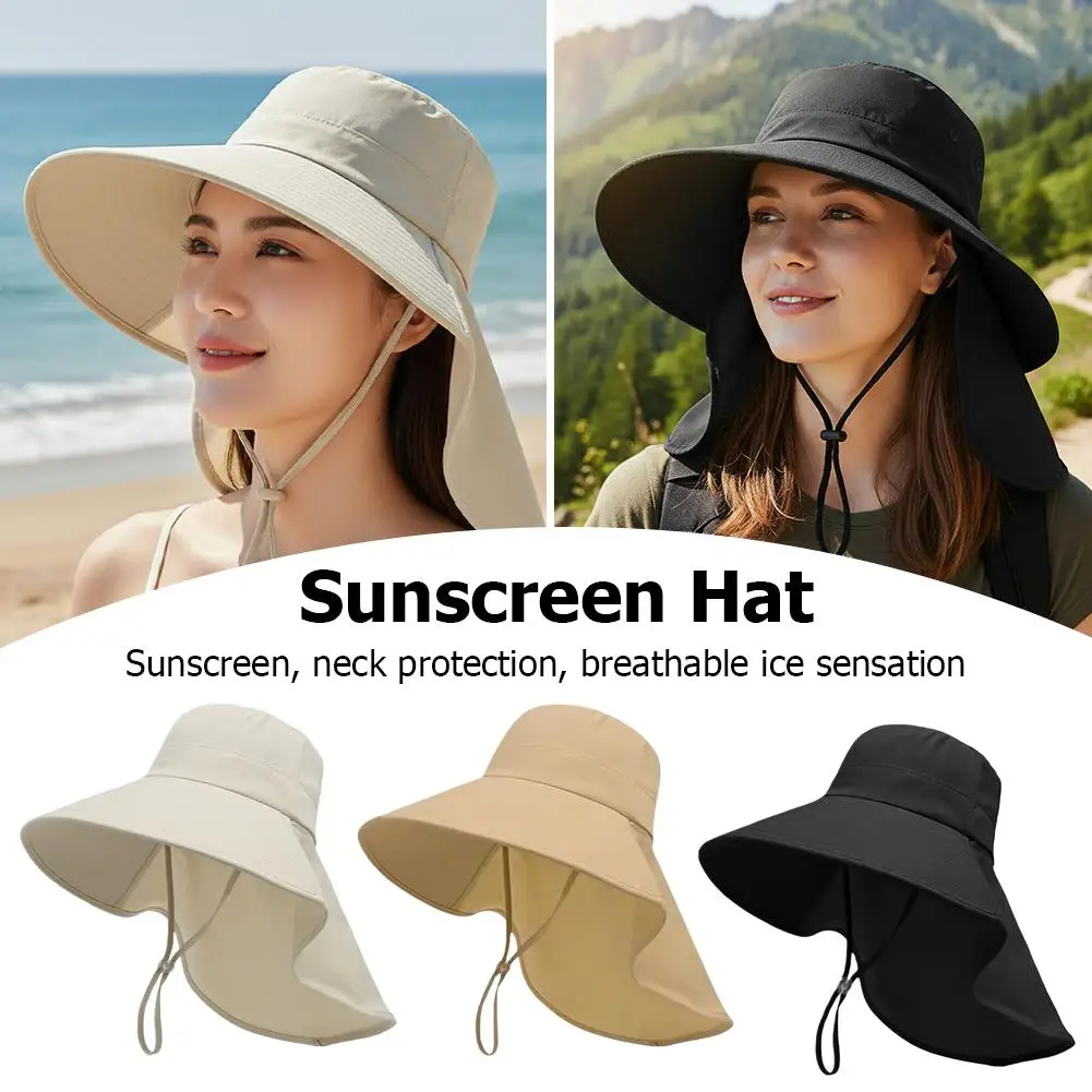 Sombrero de protección solar de fibra de poliéster con ala ancha y cubre cuello, refrescante, de secado rápido, para playa, senderismo, pesca, jardinería y actividades al aire libre