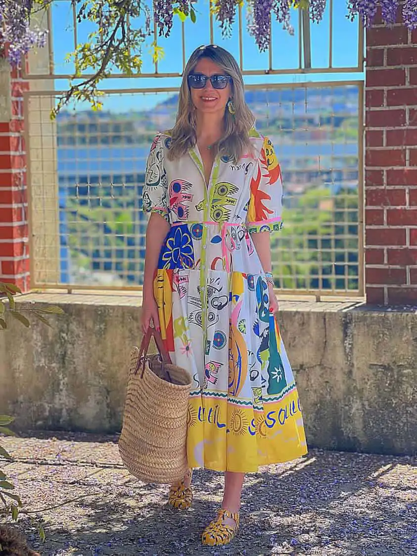 

Chic Painted Printed Dresses For Women Puff Short Sleeves Lapel Leace-up A-line Maxi Dress Bohemian Style Beach Vestido Feminino