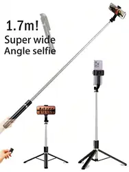Extendable Wireless Selfie Stick Tripod with Foldable Stand (Black)