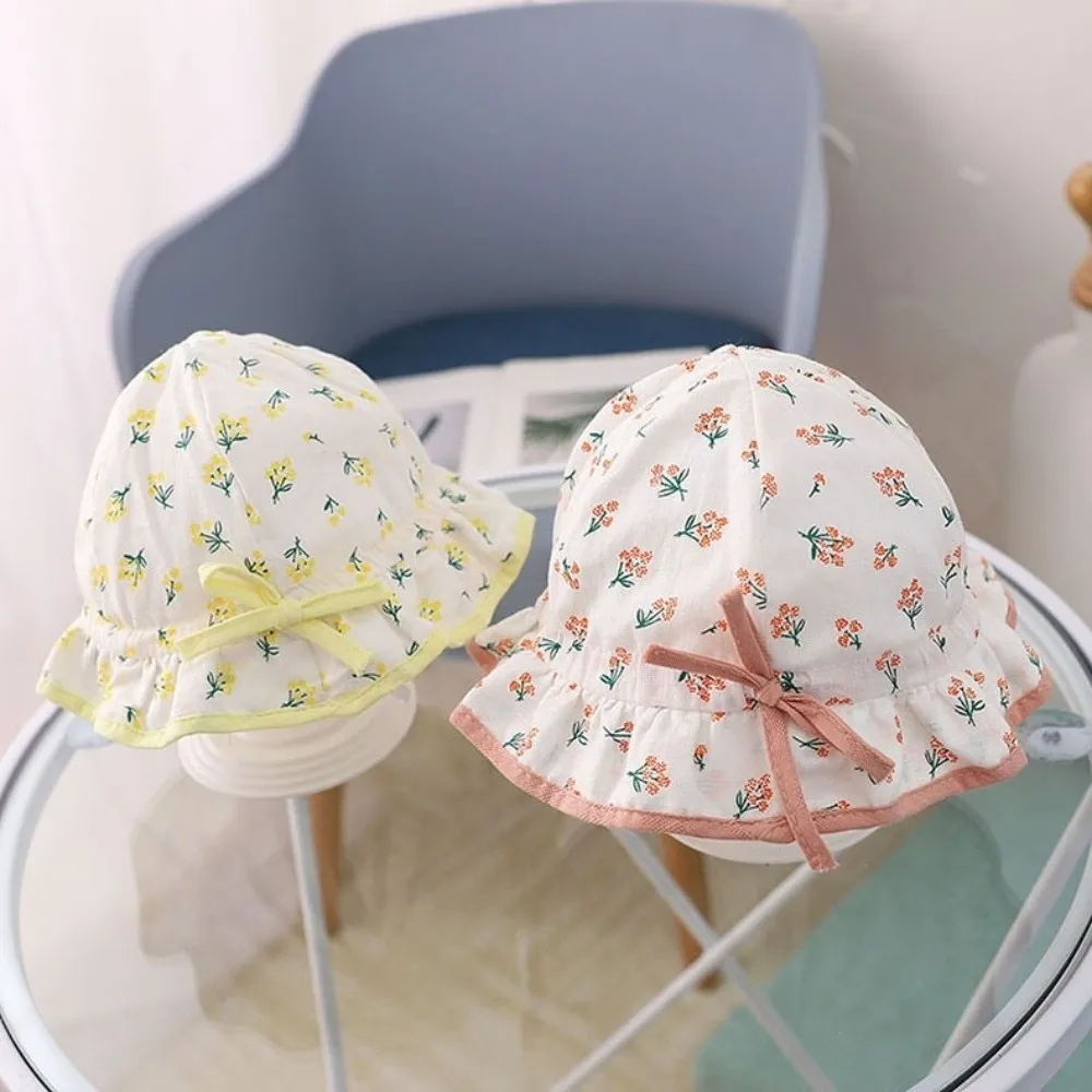 Cute Breathable Baby Hat Drawstring Visors Lovely Bow Kids Sun Hat Sun Visors Comfortable Infant Hat Outdoor