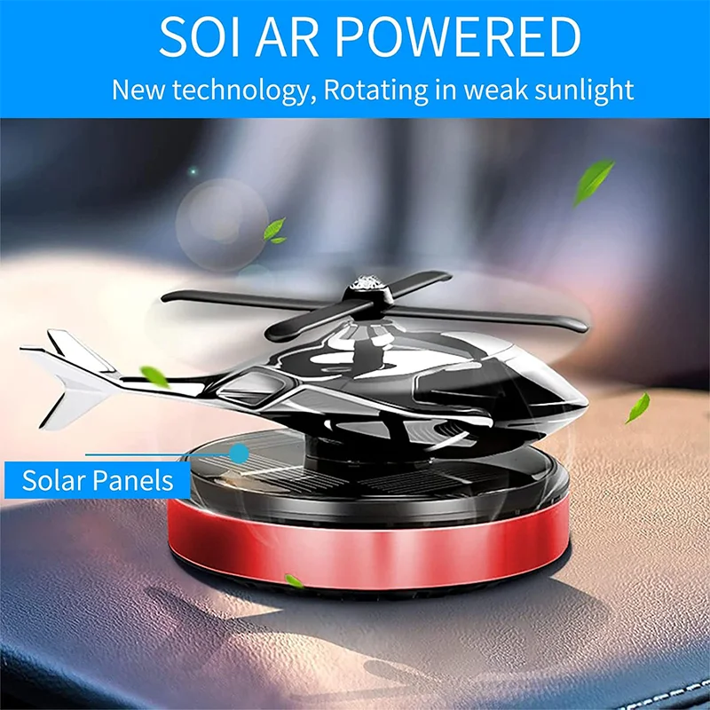 Solar rotating car mounted aircraft fragrance creative helicopter car mounted fragrance perfume accessories（ red）