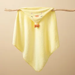 Cozy Cartoon Coral Fleece Hooded Baby Bathrobe & Towel Blanket (S Yellow chicken)