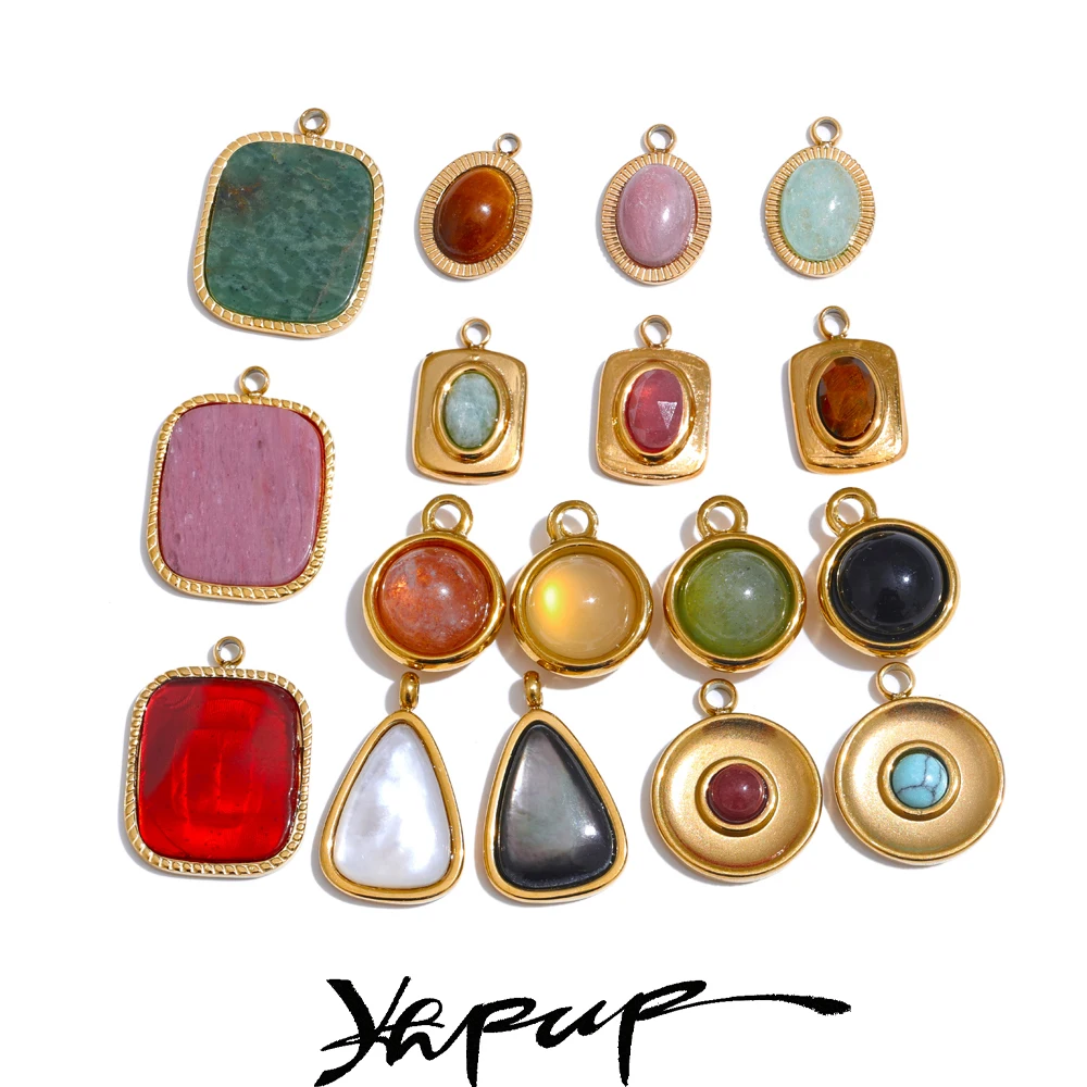 Exquisite Stainless Steel Natural Stone Square Round Oval Pendants For Necklace Bracelet Earrings DIY Accessories Making