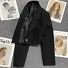 Black Cropped Blazers Woman Trend 2024 New All-match Notched Collar Crop Jacket Women Korean Chic Single Button Suit Coat 2