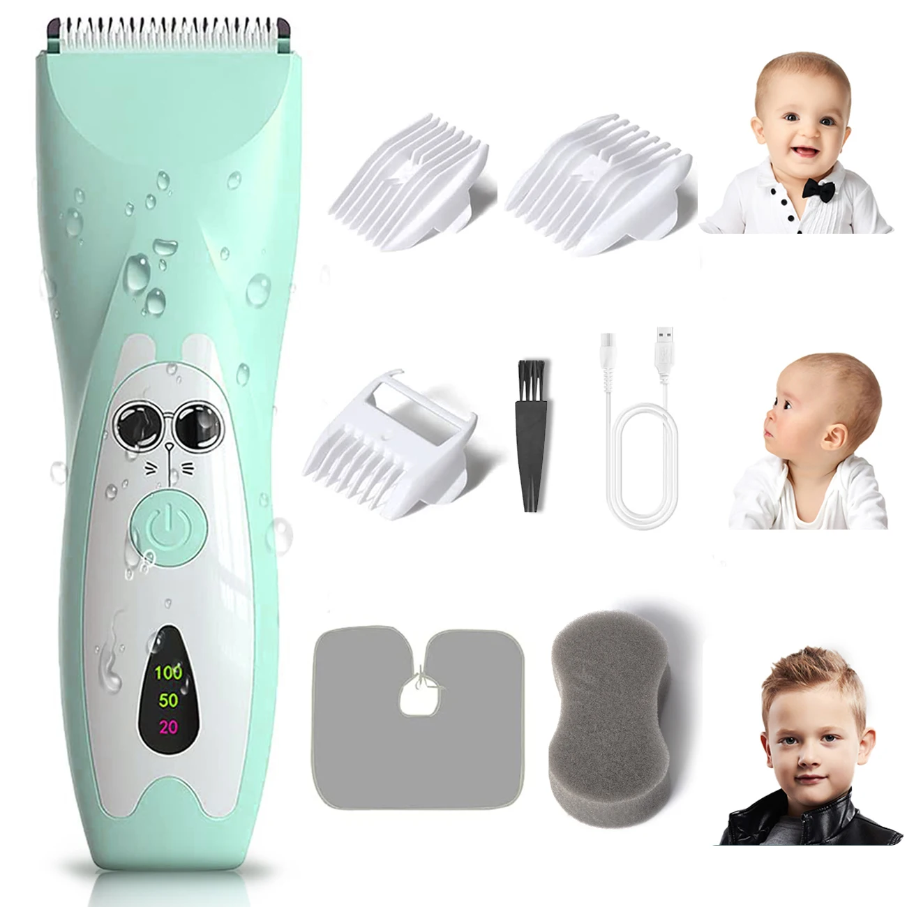 Tondeuse à cheveux électrique silencieuse pour bébé, tondeuse aste pour enfants, machine de coupe de cheveux de toilettage pour enfants, lame en céramique étanche