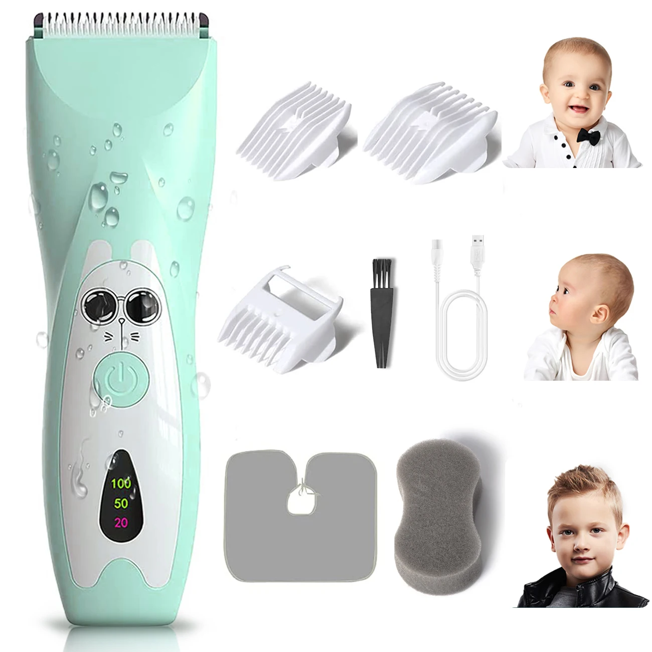 Quiet Baby Hair Clipper Electric Rechargeable Kids Hair Trimmer Children Grooming Haircut Machine Ceramic Blade Waterproof hair clipper hair trimmer