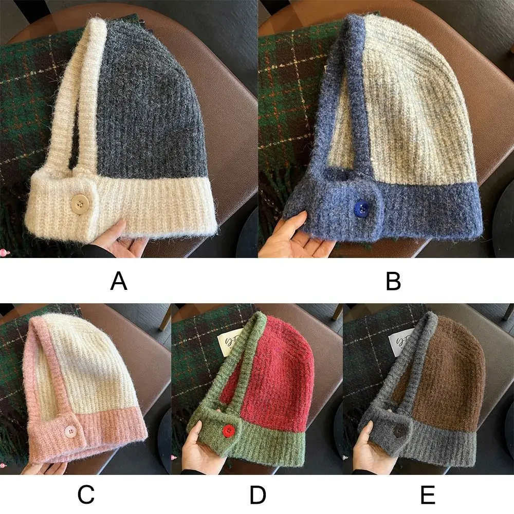 Women Knitted Hat Balaclava Winter Thicken Warm  Anti-Pilling Beanie Ladies Windproof Earflaps Scarf Hat Adult Casual Plush Caps 6